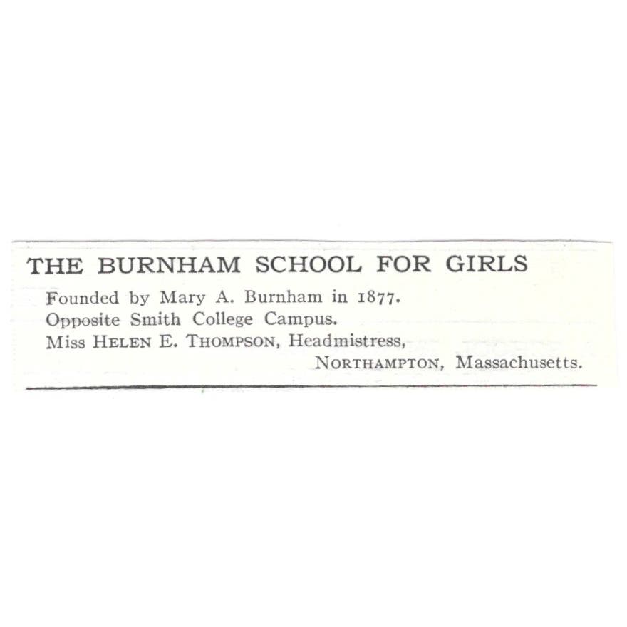 The Burnham School for Girls Helen E. Thompson Northampton MA c1918 Ad AE5-SV4