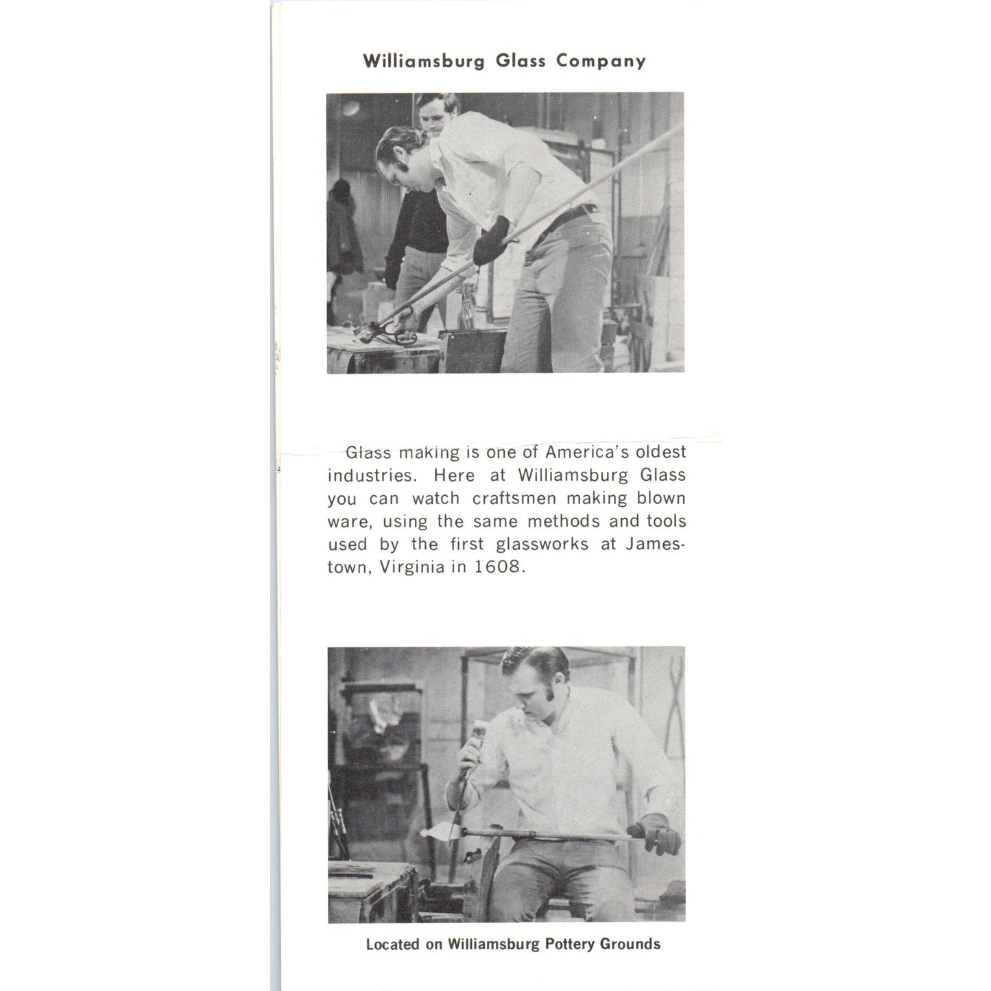 1970s Williamsburg Glass Company Glass Being Made Williamsburg VA Leaflet TF4-BC