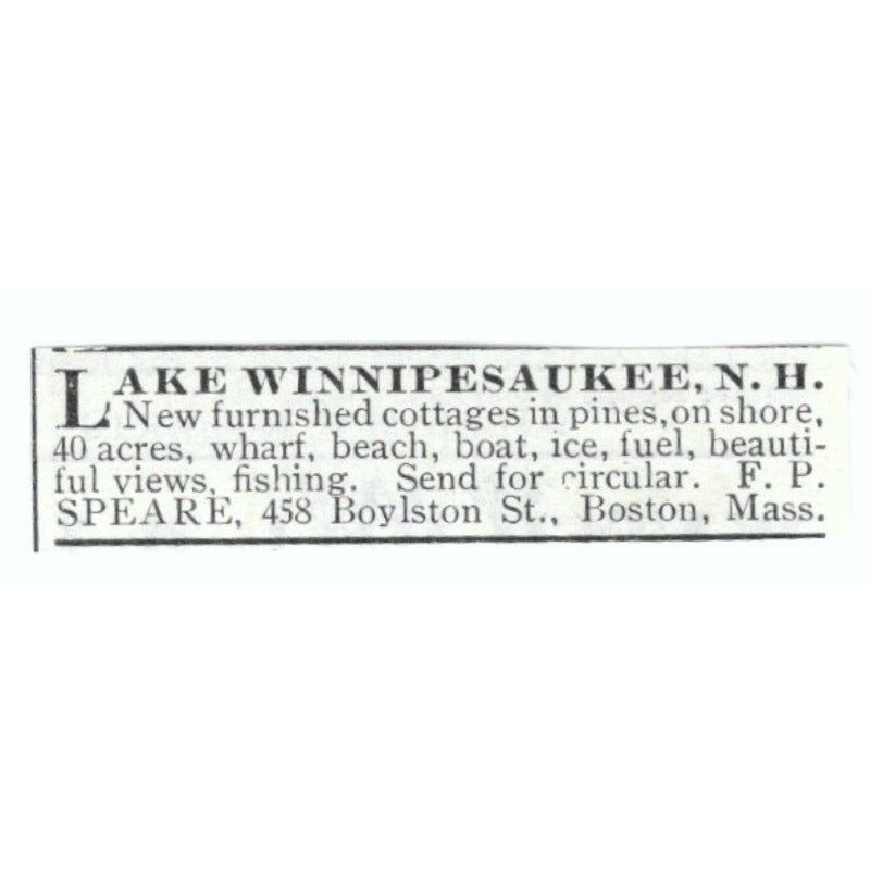 Lake Winnipesaukee NH Cottages F.P. Speare Boston 1903 Magazine Ad AF7-SS2