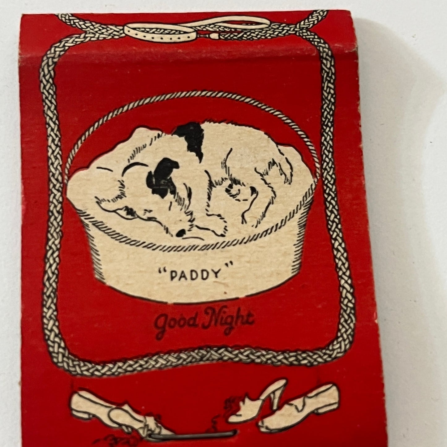 Sleepy Spotted Terrier Dog "Paddy" Vintage Matchbook Cover TB6-MB1-3
