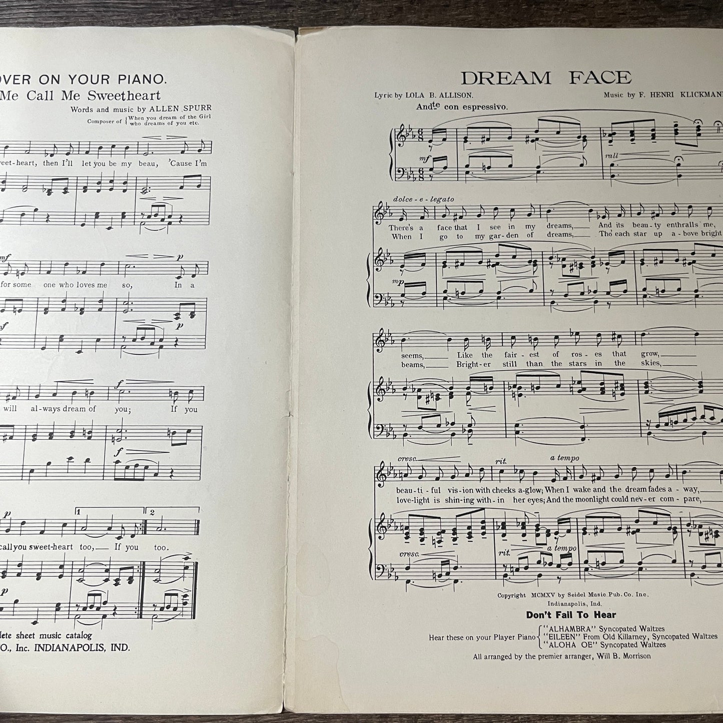 Dream Face Lola B Allison F. Henri Klickmann 1915 Sheet Music V13