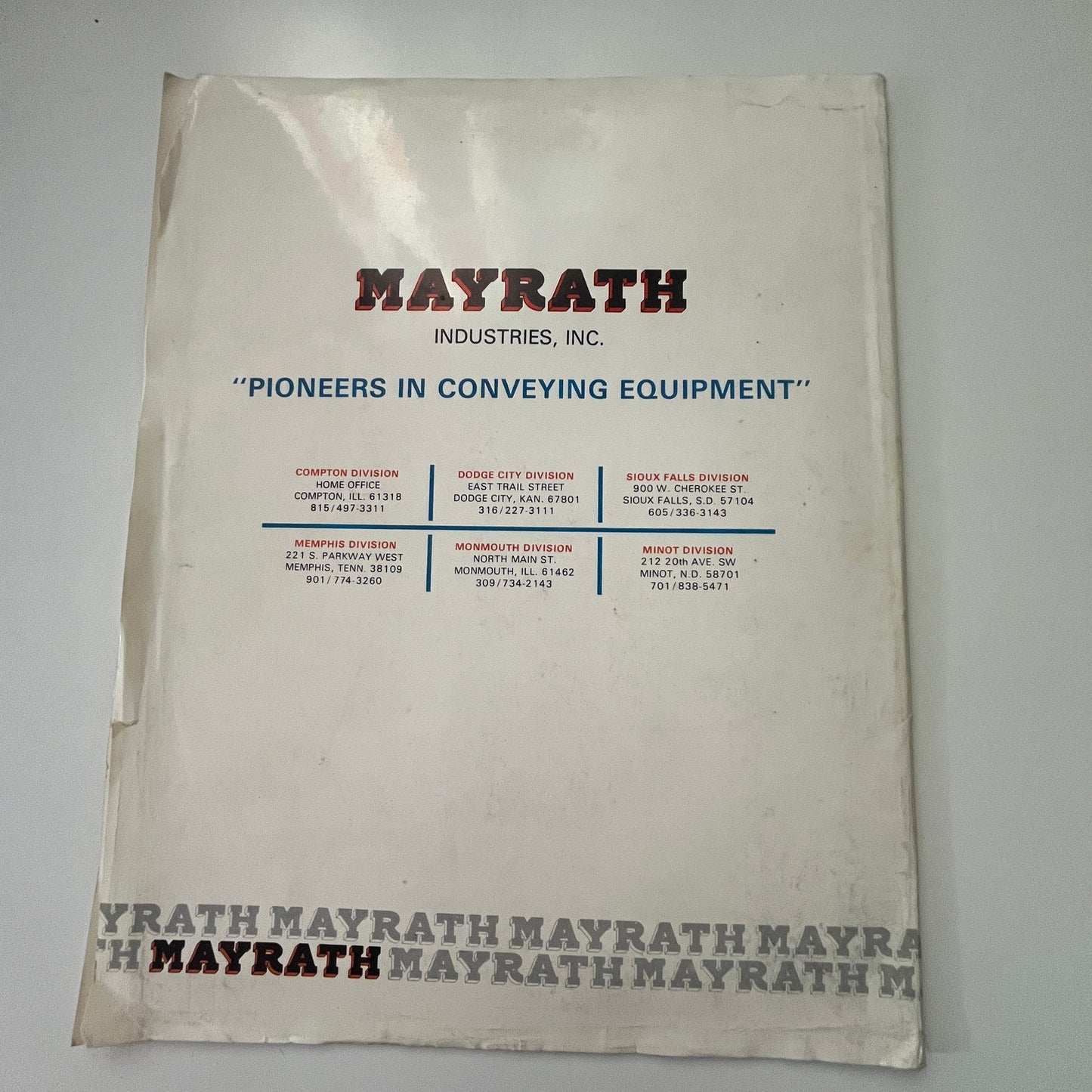 Vintage Mayrath Industries Empty Folder Conveying Equipment M39