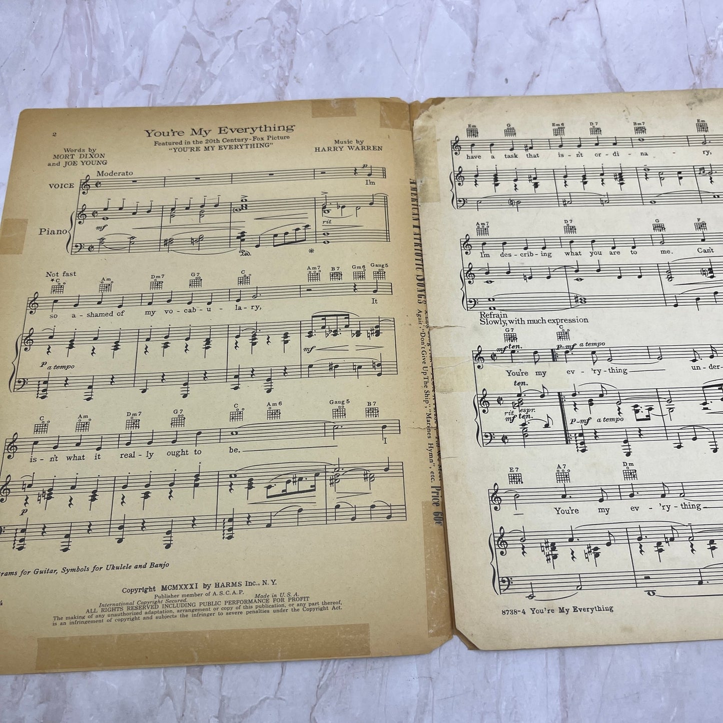 You're My Everything Mort Dixon Joe Young Harry Warren Antique Sheet Music Ti5