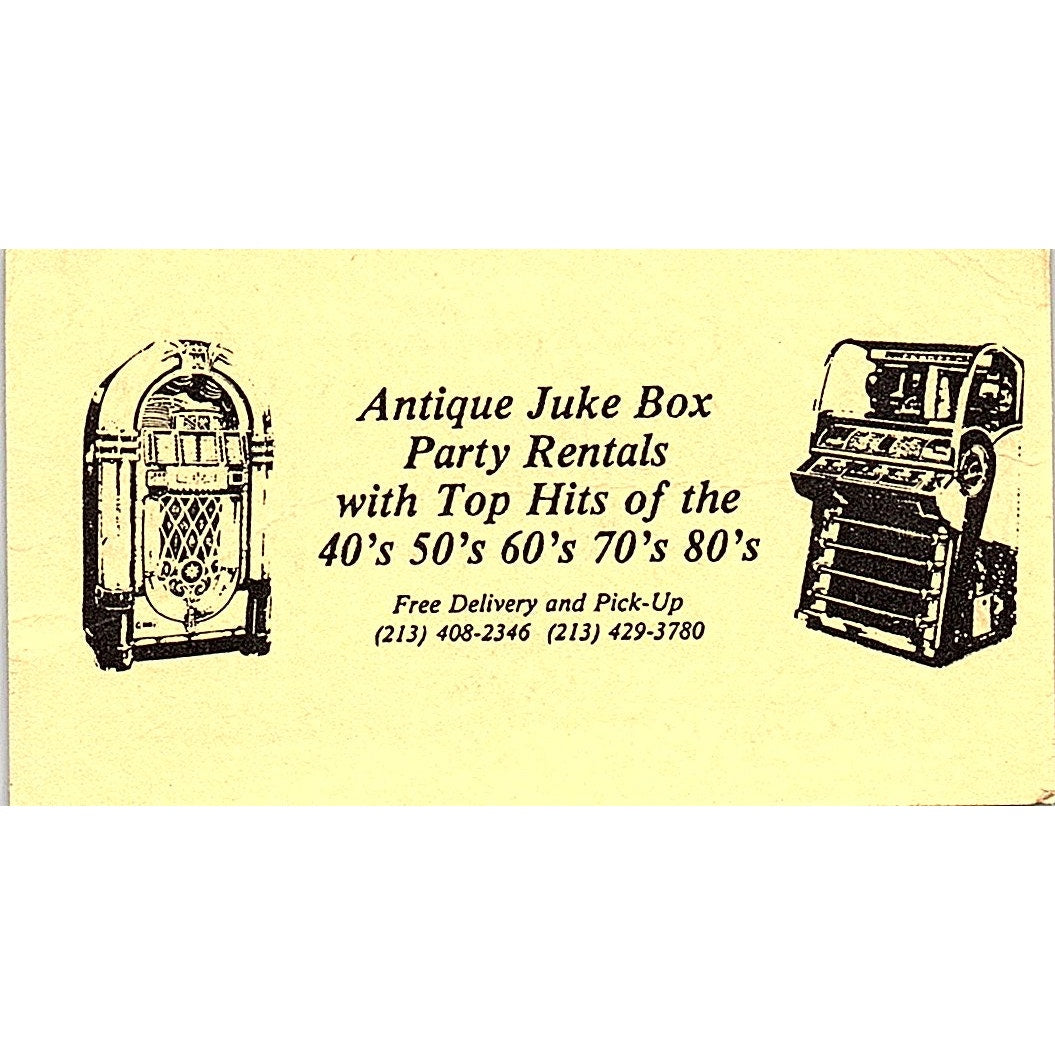 Antique Slot Machines & Jukeboxes Bellflower CA Vintage Business Card SE3-B16