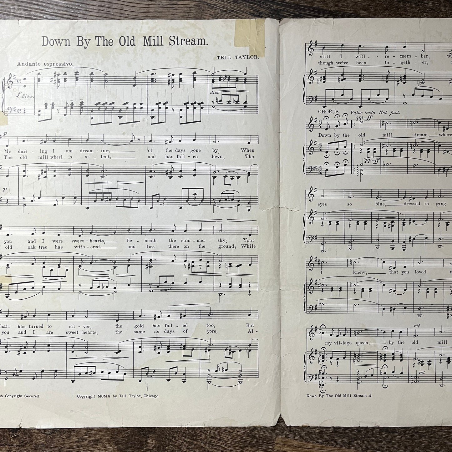 Tell Taylor - Down By The Old Mill Stream 1910 Sheet Music V13