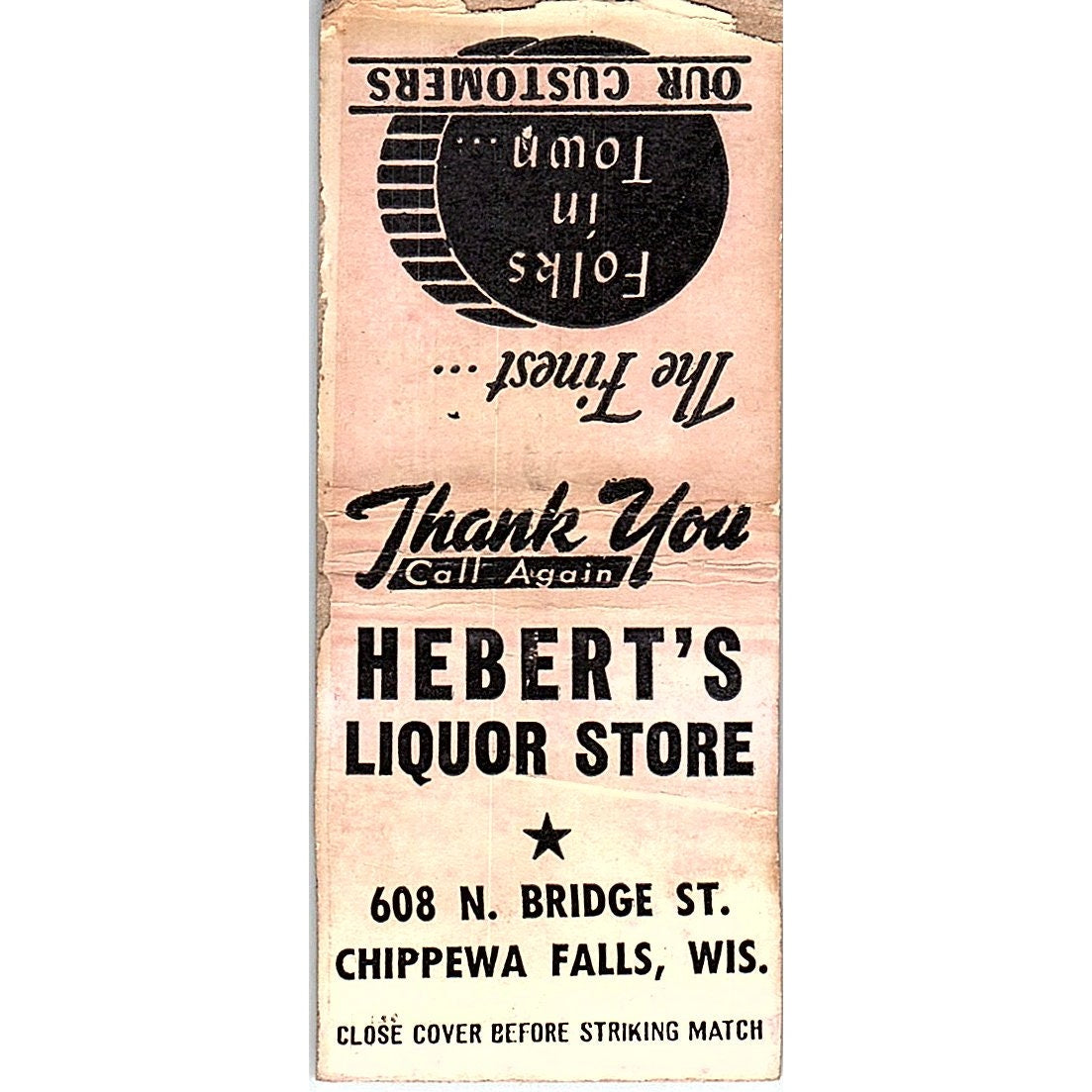 Herbert's Liquor Store Chippewa Falls WI Vintage Matchbook Cover SC7-Y10