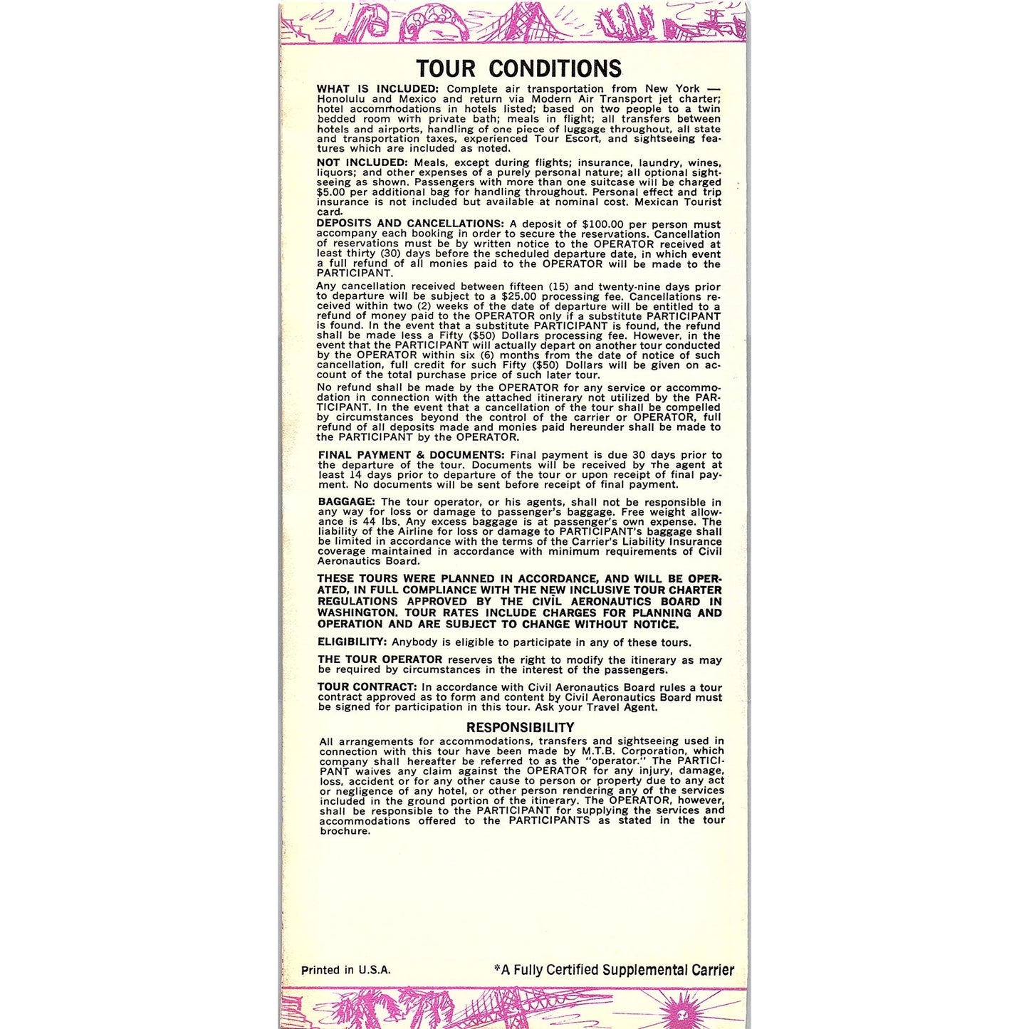 Skyway Ensign 1968 Jet Charter to Hawaii and Mexico Travel Brochure TH2-TB2