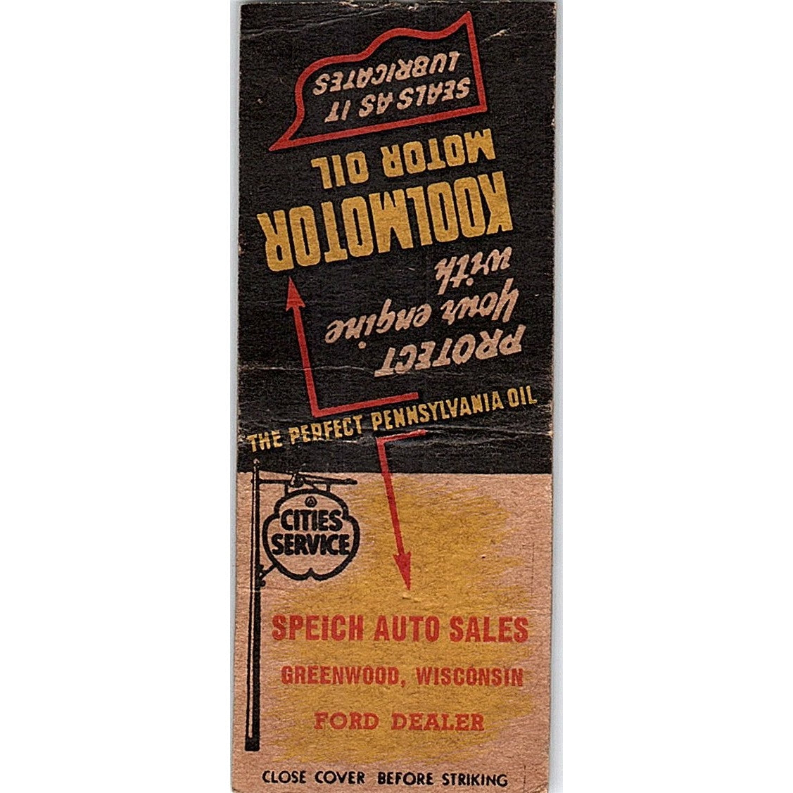Speich Auto Sales Ford Dealer Greenwood WI Vintage Matchbook Cover SF3-Y5