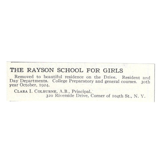 The Rayson School for Girls Clara I Colburne NY 1924 Magazine Ad AD8-O9