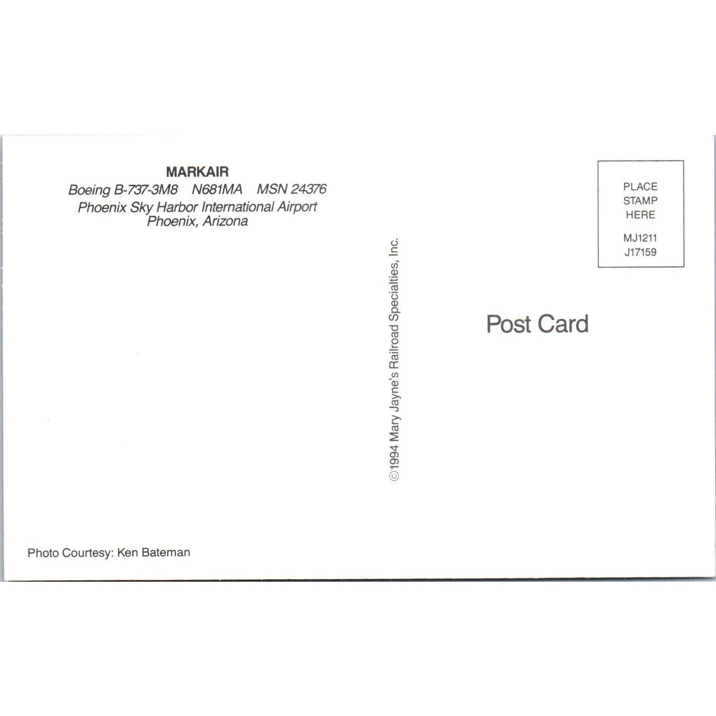 Markair Boeing B-737-3M8 N681MA Vintage Postcard TG8-PC