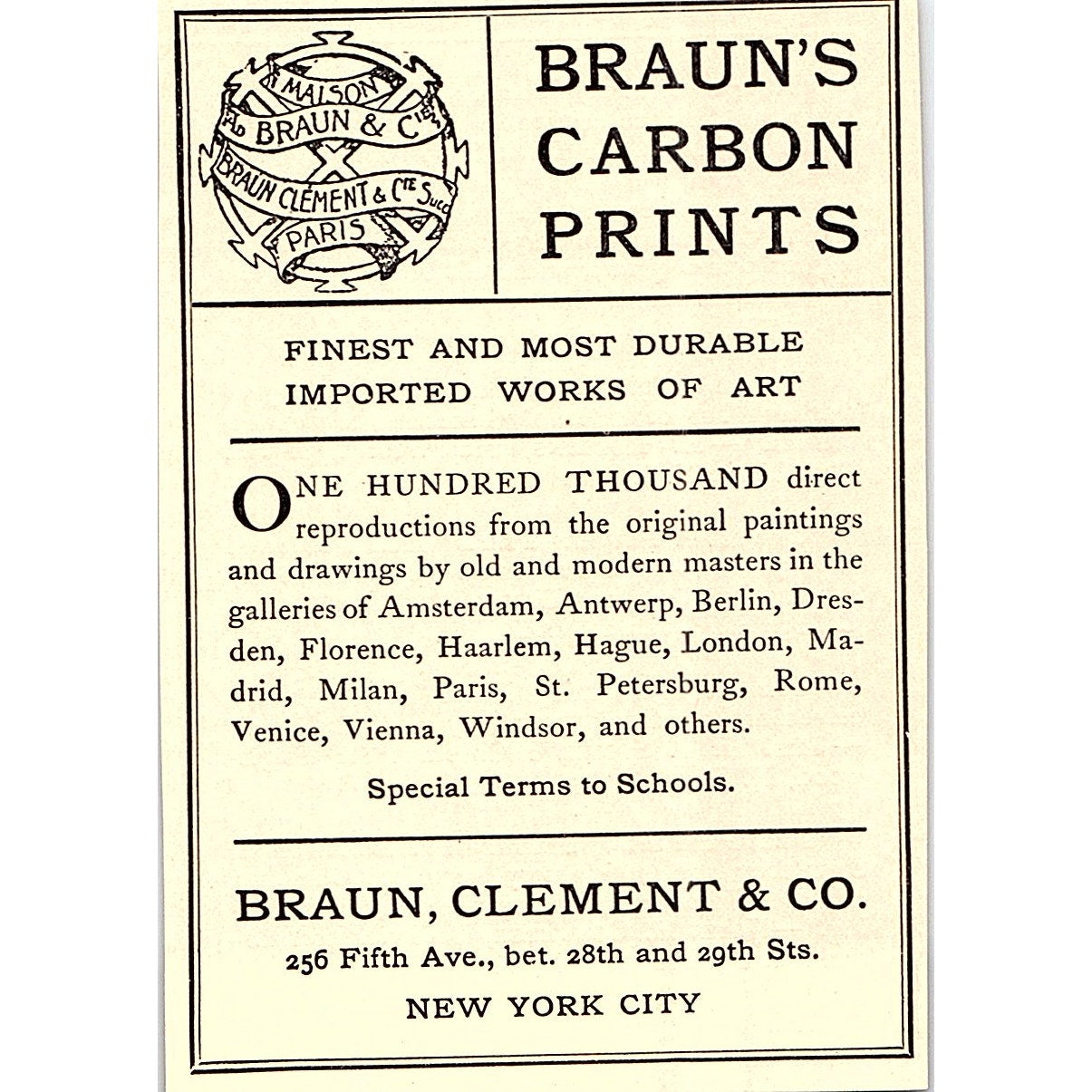Braun's Carbon Prints Braun, Clement & Co NY - 1908 Ad AF4-3