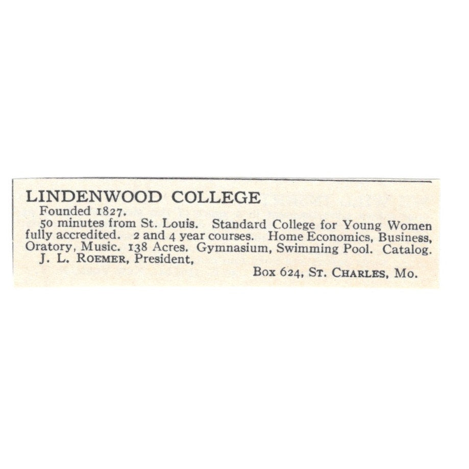 Lindenwood College J.L. Roemer St. Charles MO 1924 Magazine Ad AD8-O9