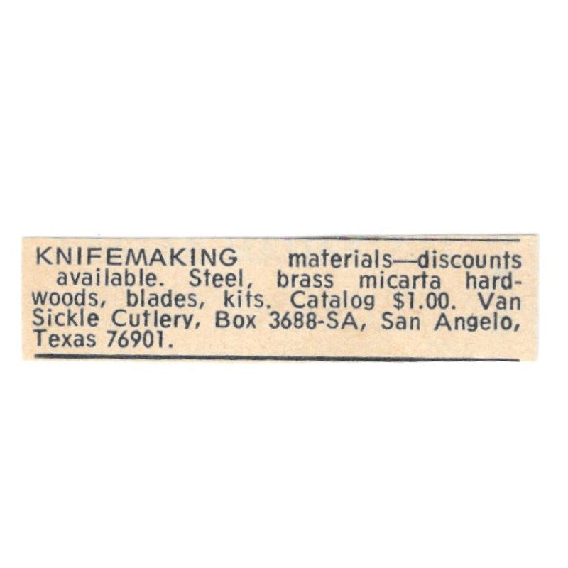 Van Sickle Cutlery Knifemaking San Angelo TX 1977 Ad AF6-S5