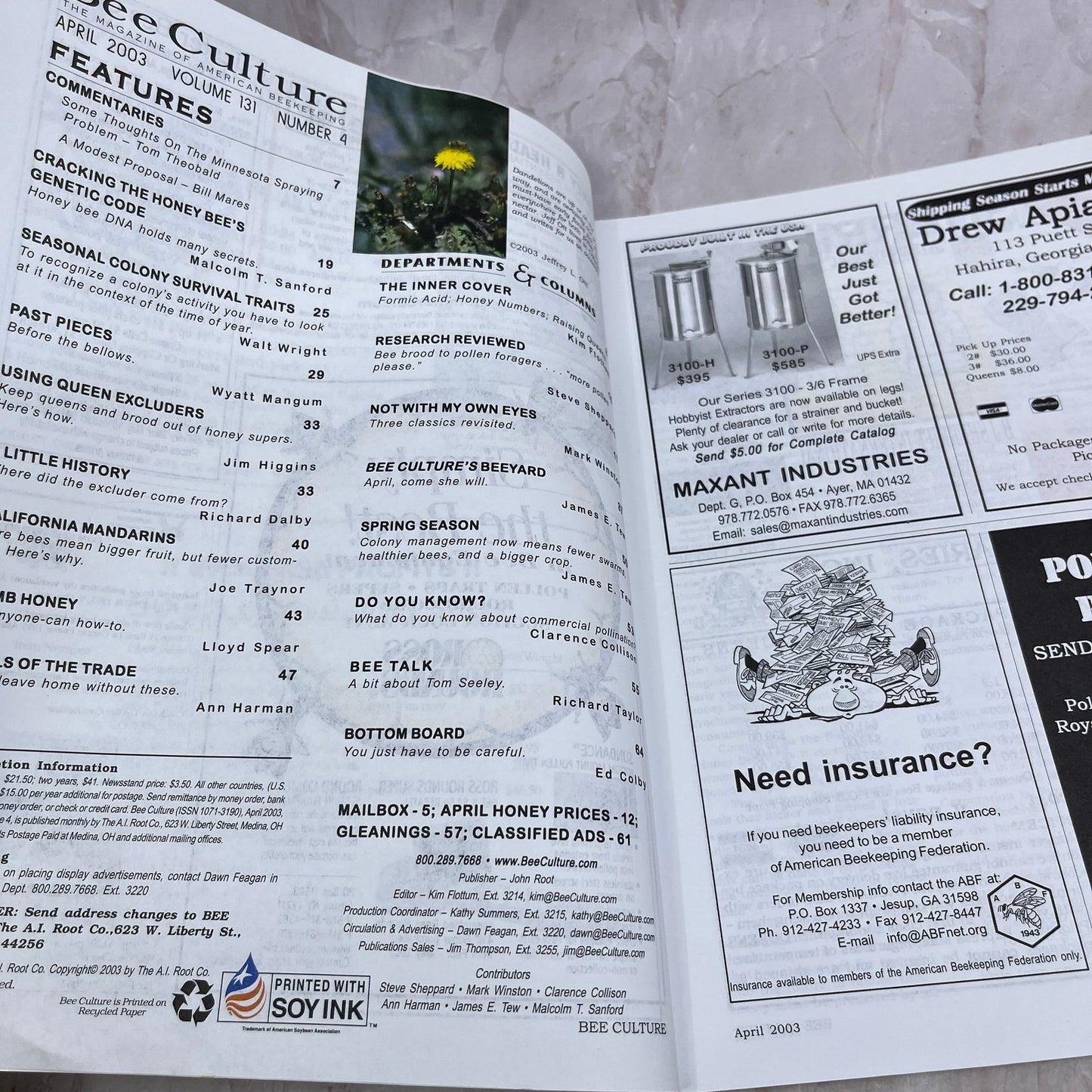 2003 Apr - Bee Culture Magazine - Bees Beekeeping Honey M32
