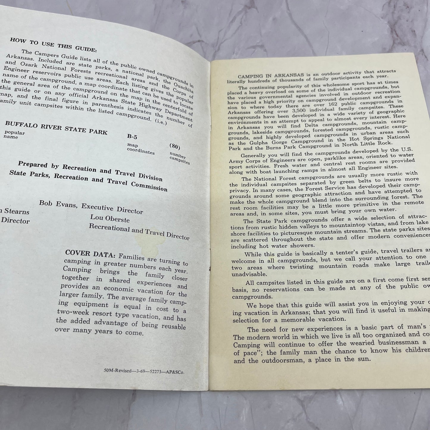 1969 Arkansas Camper's Guide Travel Guide Book TH2-BO1