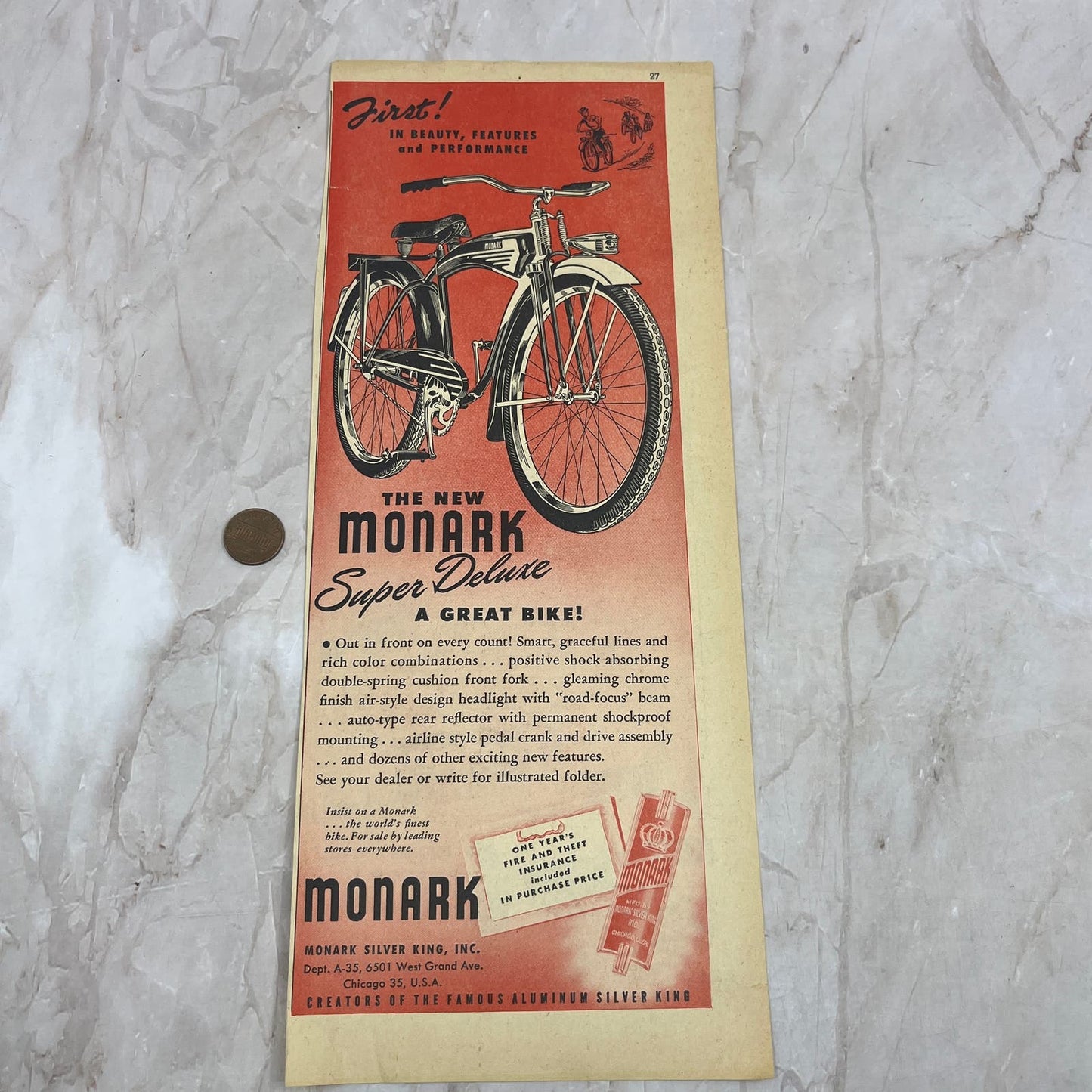 Monark Super Deluxe Bicycle First in Beauty 4.5x12 Magazine Advertisement FL6-6