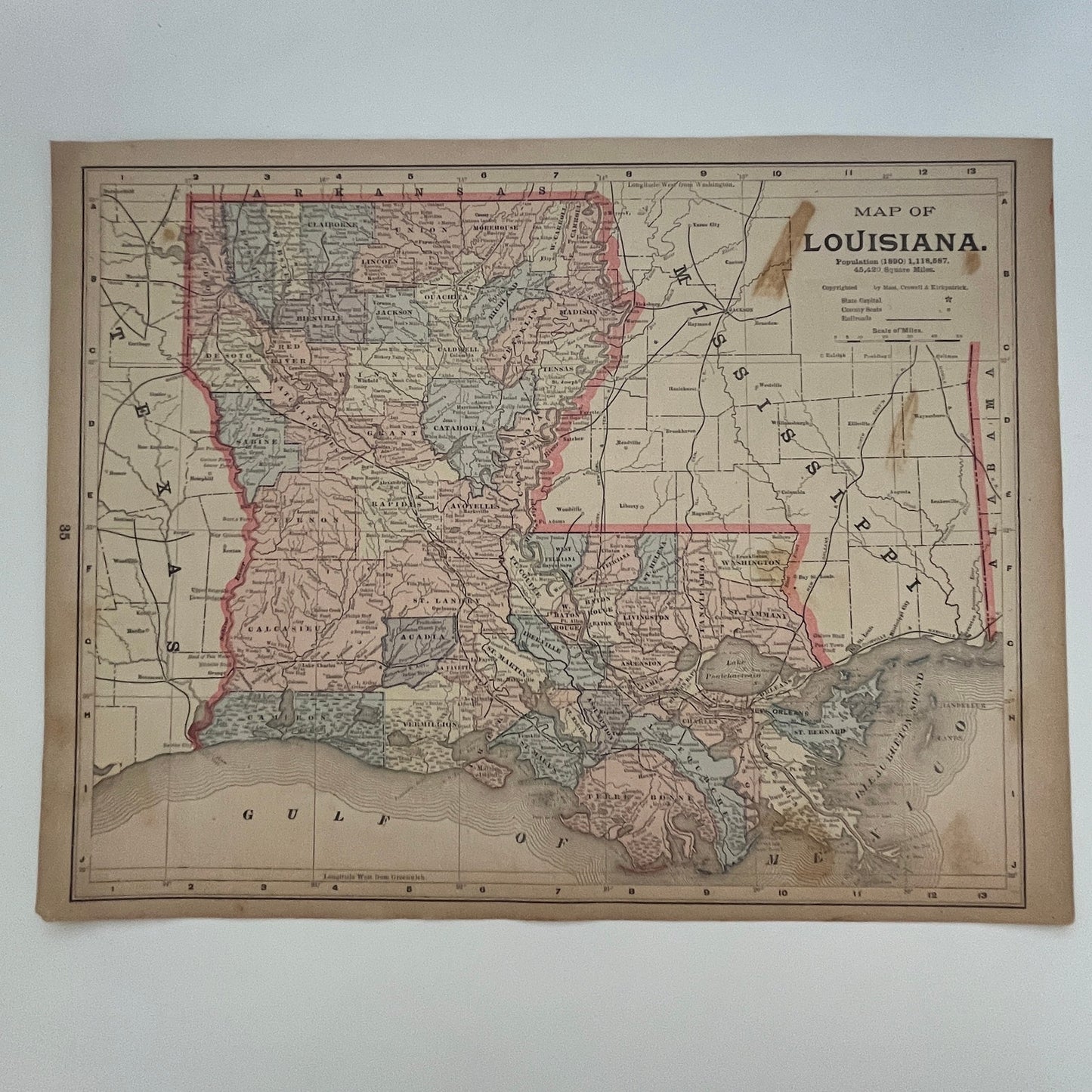Map of Arkansas and Louisiana 1894 Map SV1-6