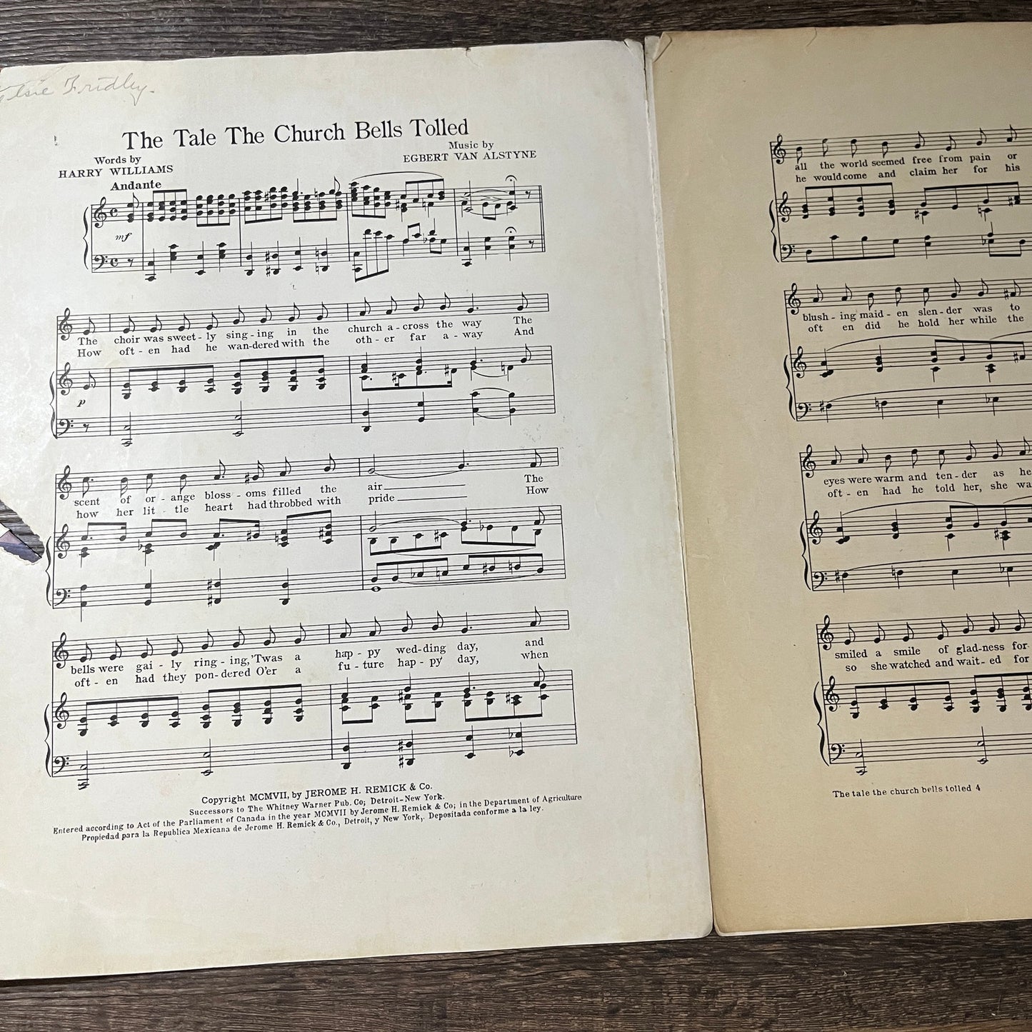 The Tale The Church Bell Tolled Williams & Van Alstyne 1907 Sheet Music V13