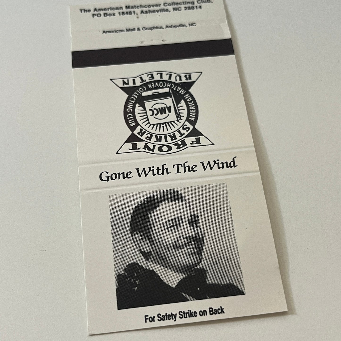 Front Striker Bulletin AMCC Gone With The Wind Vintage Matchbook Cover TB6-MB2-6