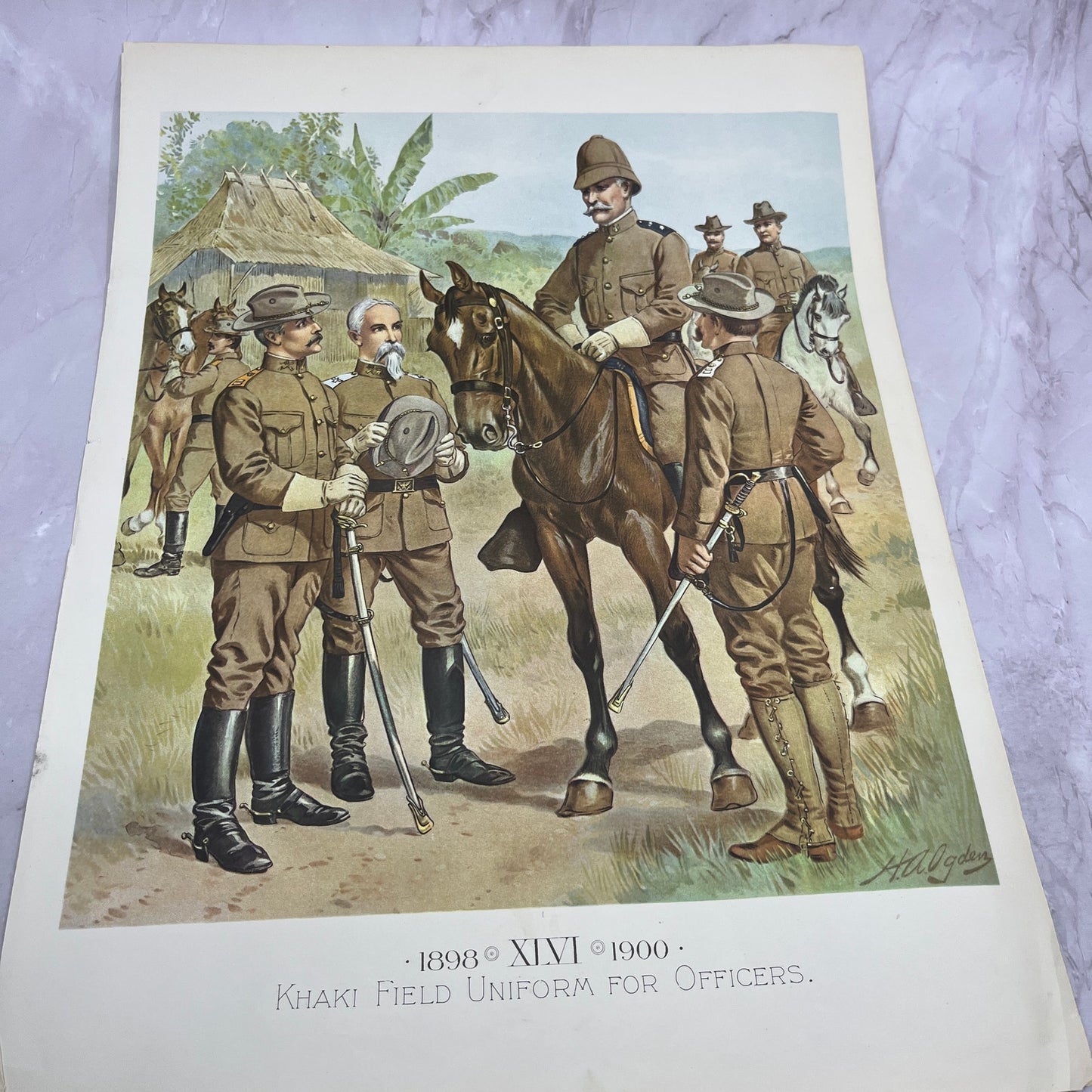 Khaki Field Uniform for Officers c1910 H.A Ogden Lithograph Print 12x16" V14-8