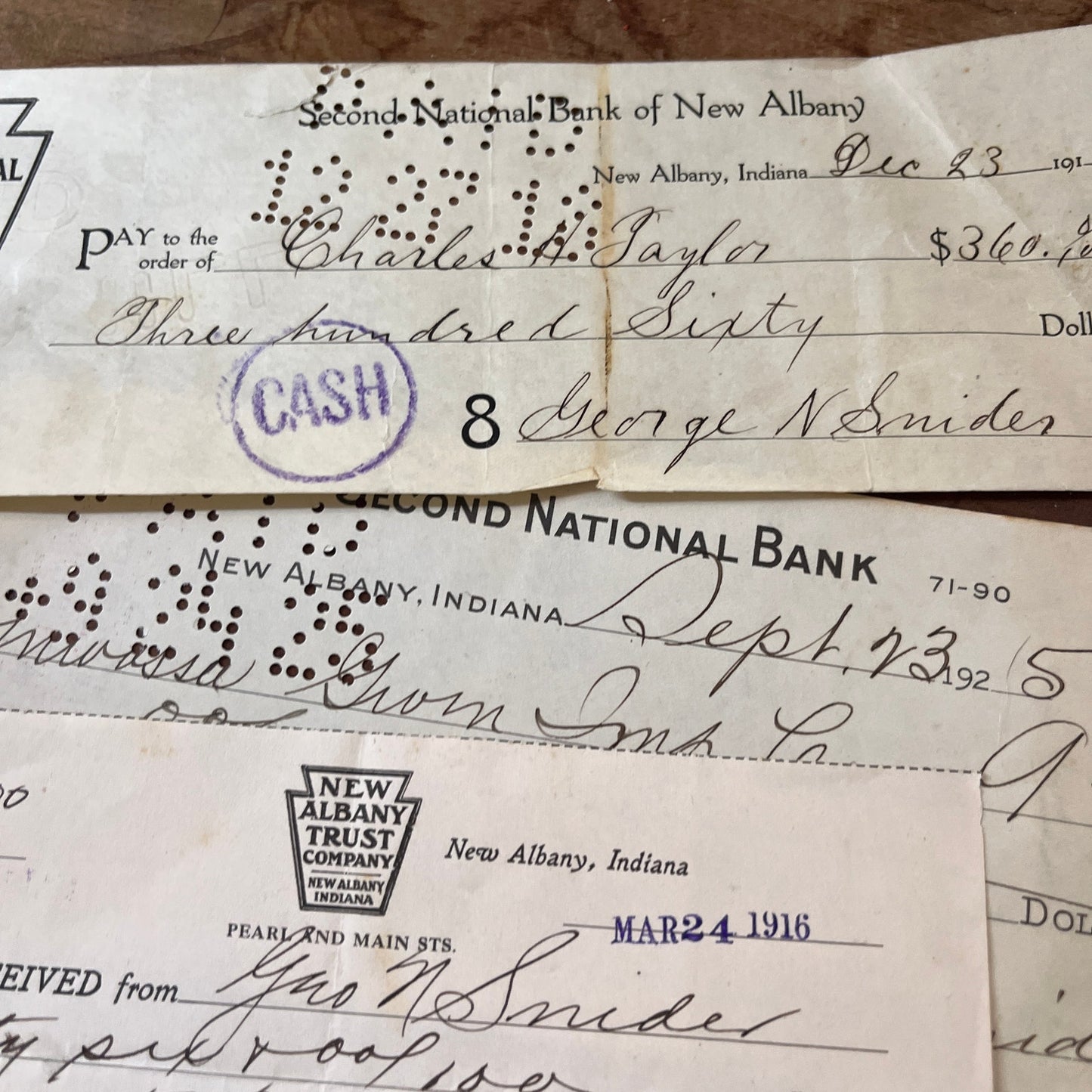 1916-20s New Albany Indiana Bank Stub George N. Snider Lot of 8 TH2-OP5