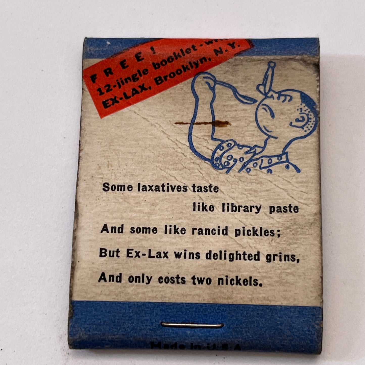 Ex-Lax Chocolate Laxative - Library Paste Cartoon Matchbook Cover TB8-MB3-7