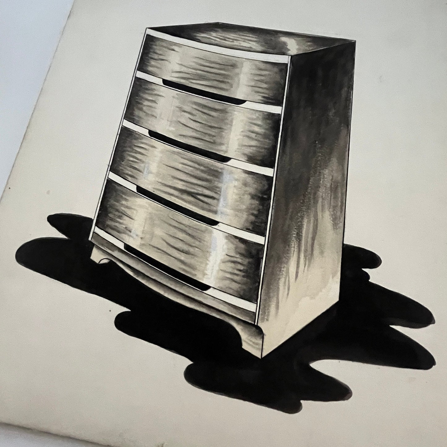 Vintage Illustration of a Mid Century Modern Dresser Chest of Drawers 9x10" V1-8