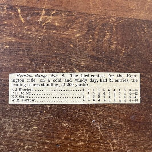Nov 1878 Brinon Range Rifle Shooting Results AJ Howlett FH Holton Clip AG2-S17