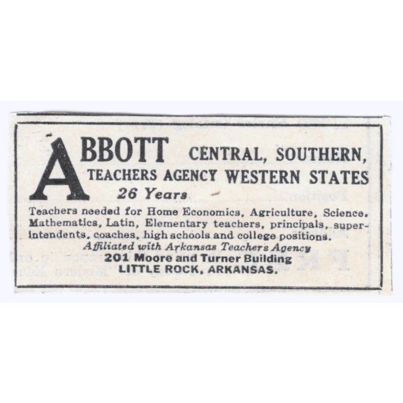 1931 Abbott Teachers Agency Little Rock Original Magazine Advertisement AE5-SA2