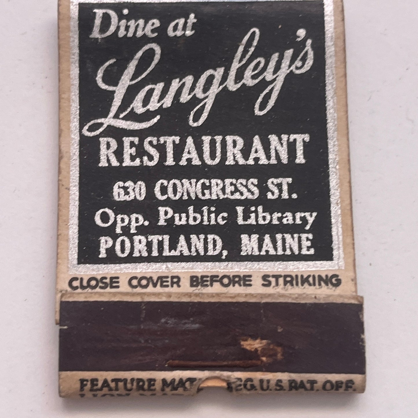 Langley's Restaurant Portland Maine Vintage Matchbook Cover TB8-MB2-9