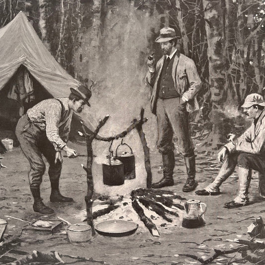 Supper in Camp - Camping Scene - Original 1904 A.B. Frost Art Print V26-4