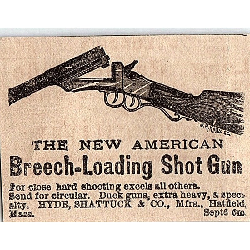 Hyde, Shattuck & Co Breech Loading Shotgun Hatfield MA 1878 Ad AG2-M15