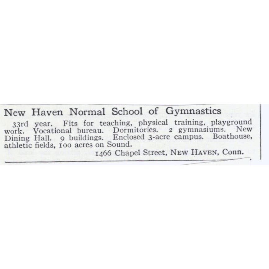 New Haven Normal School of Gymnastics CT c1918 Original Advertisement AE5-SA3
