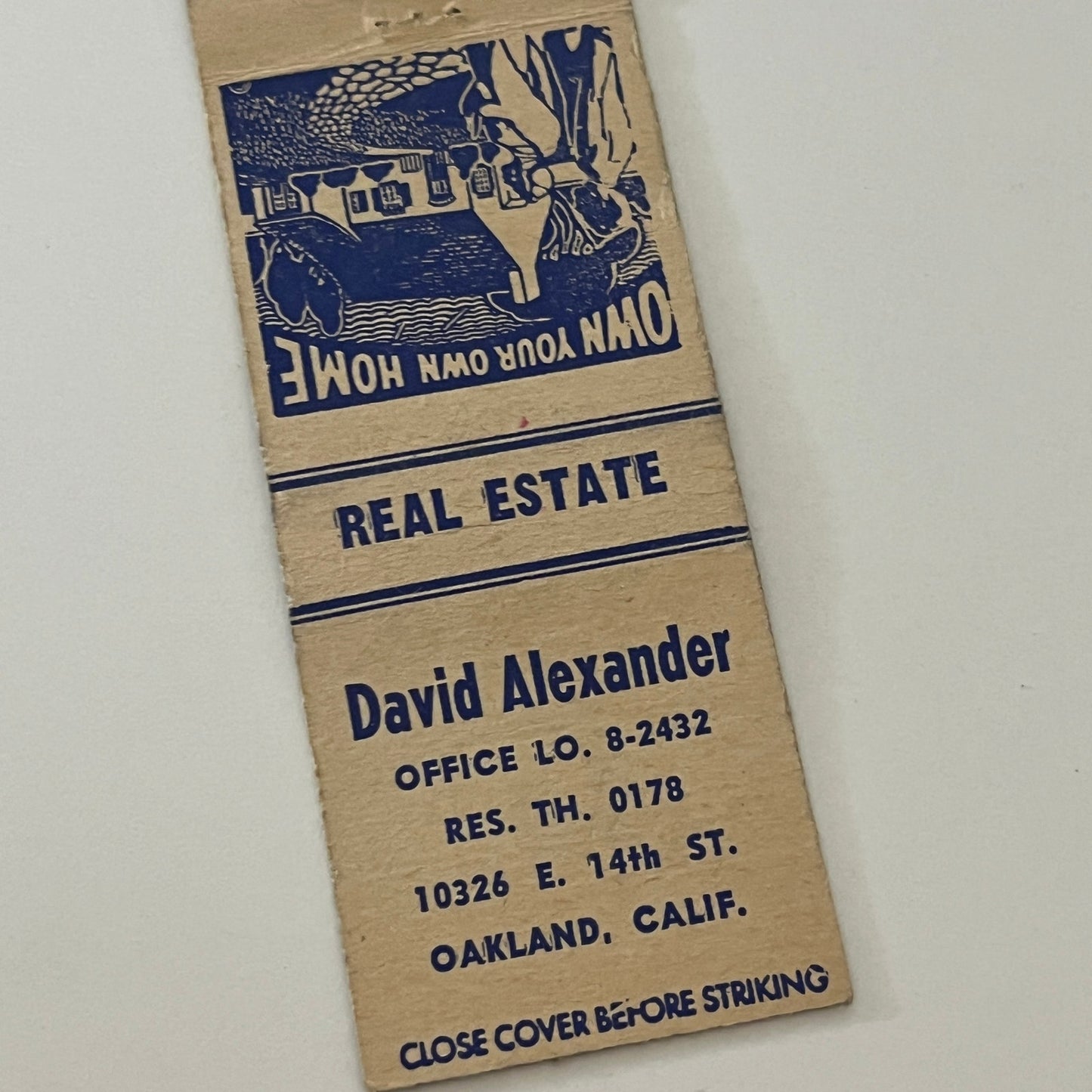 David Alexander Real Estate Oakland CA Vintage Matchbook Cover TB6-MB2-4