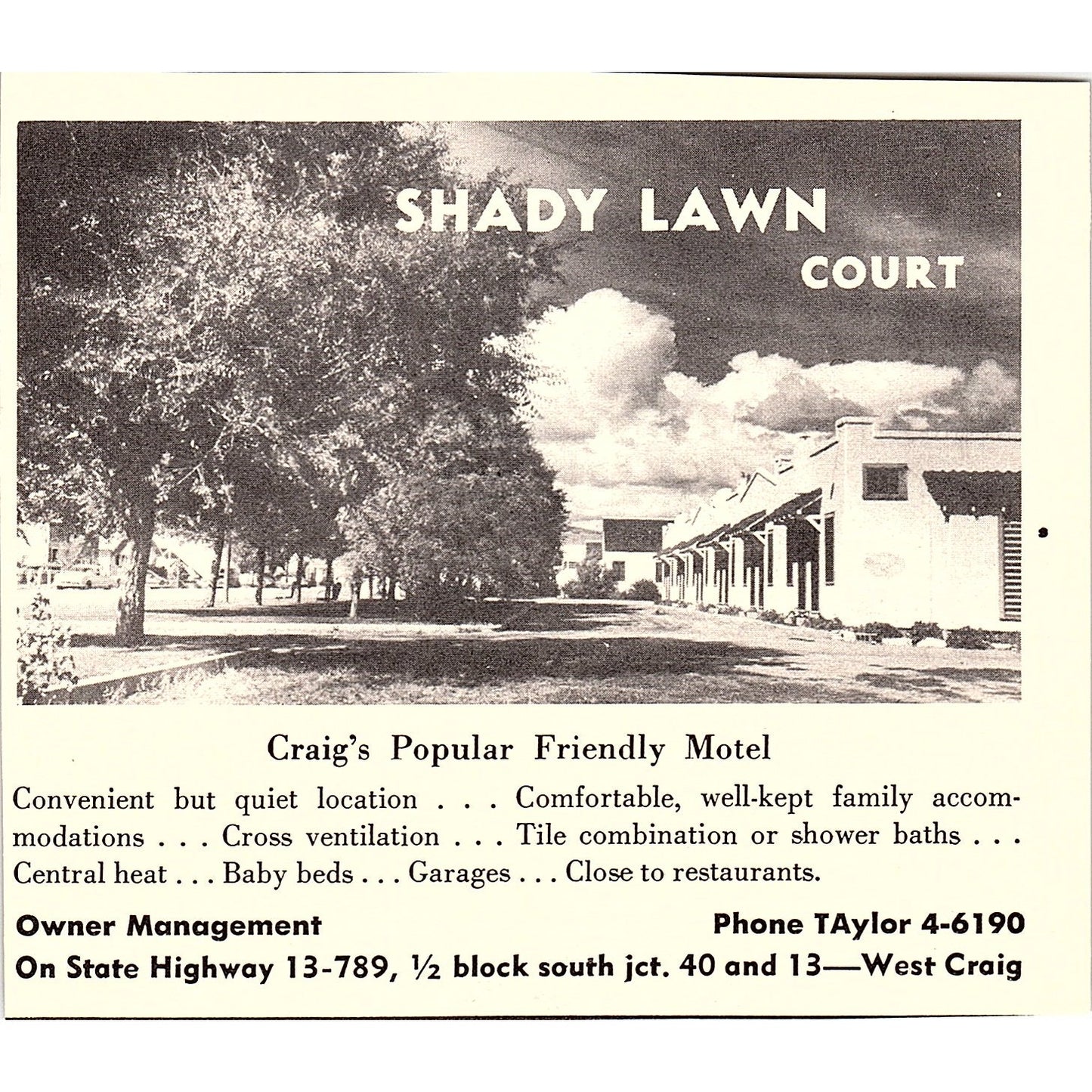 Shady Lawn Court West Craig CO 1958 Ad AG1-H4