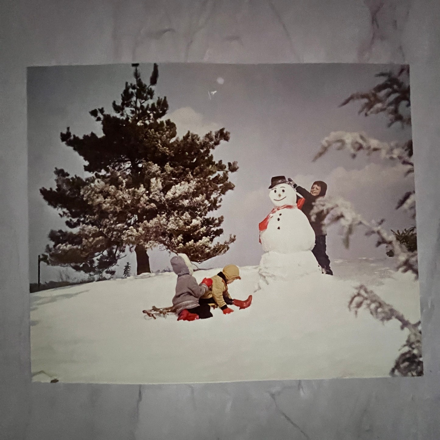 1970s Retro Kitsch Children Building Snowman Scene 8x10" Art Print V23