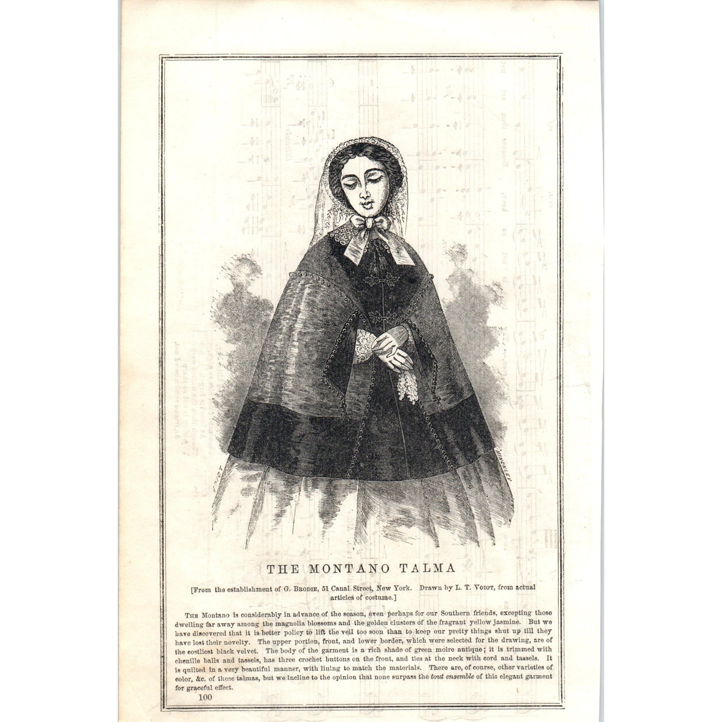 The Montano Talma Lady's Fashion Plate 1857 Original Engraving D19-1