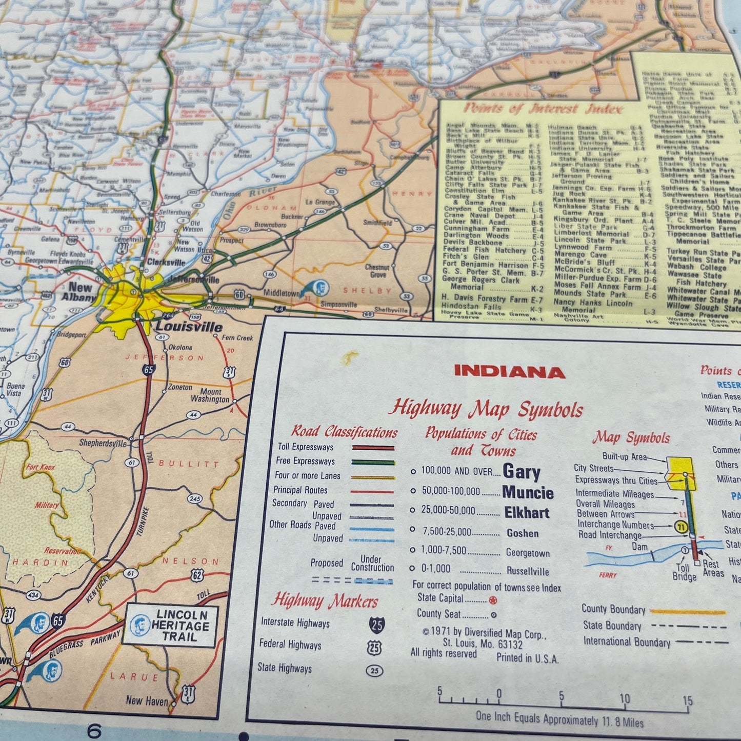 1971-72 Sunoco DX Indiana Indianapolis Louisville Travel Fold Out Map TH2-MP1
