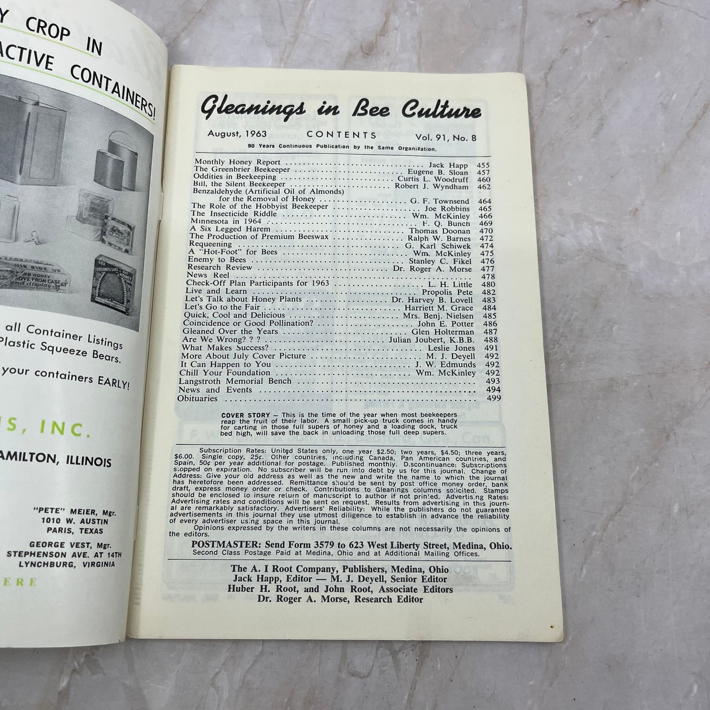 1963 August Gleanings in Bee Culture Magazine Bees Beekeeping Honey TD7