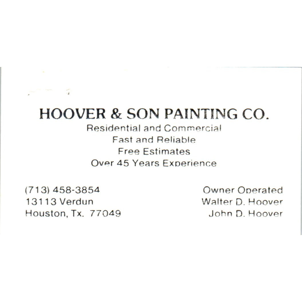 Walter & John Hoover & Son Painting Co Houston TX Vintage Business Card SD8-B14