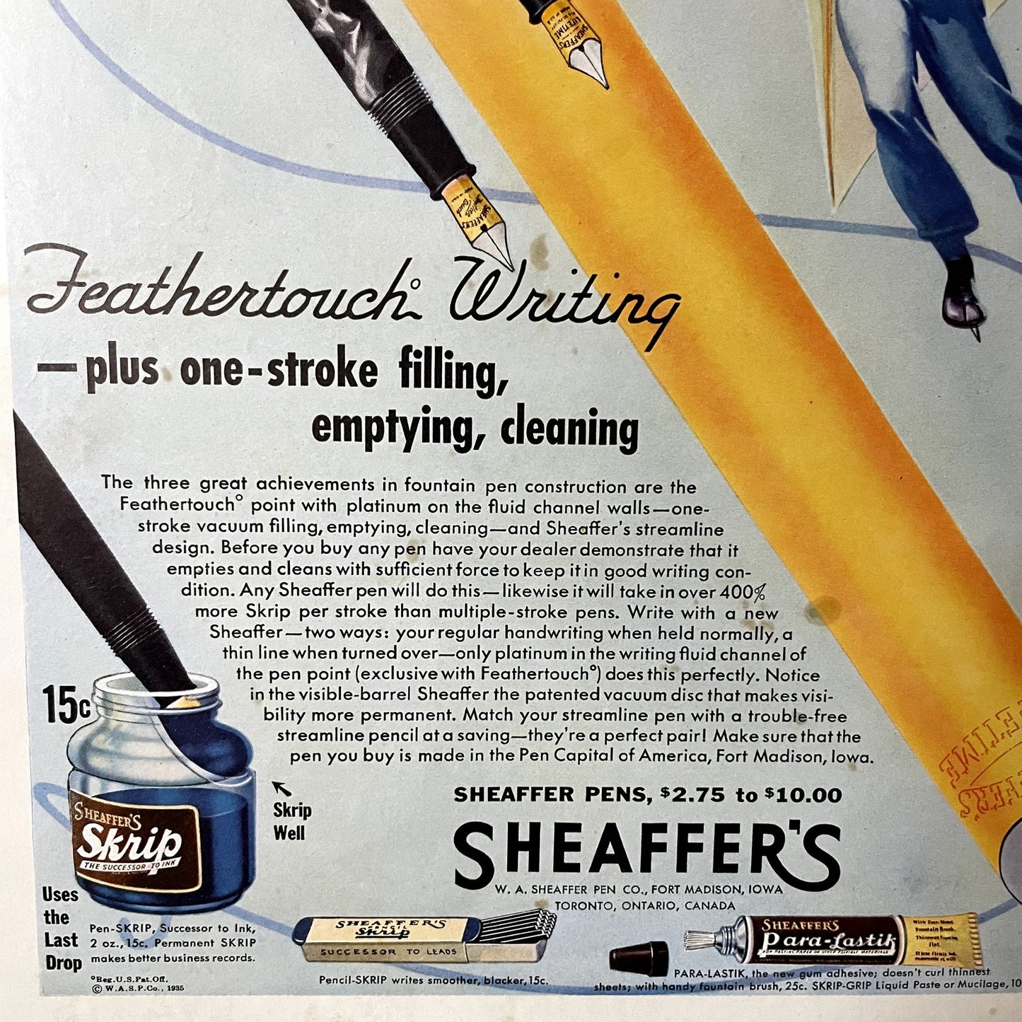 1935 Sheaffer's Pens, Skrip Successor to Inc Vintage Magazine Ad 10x14 V11