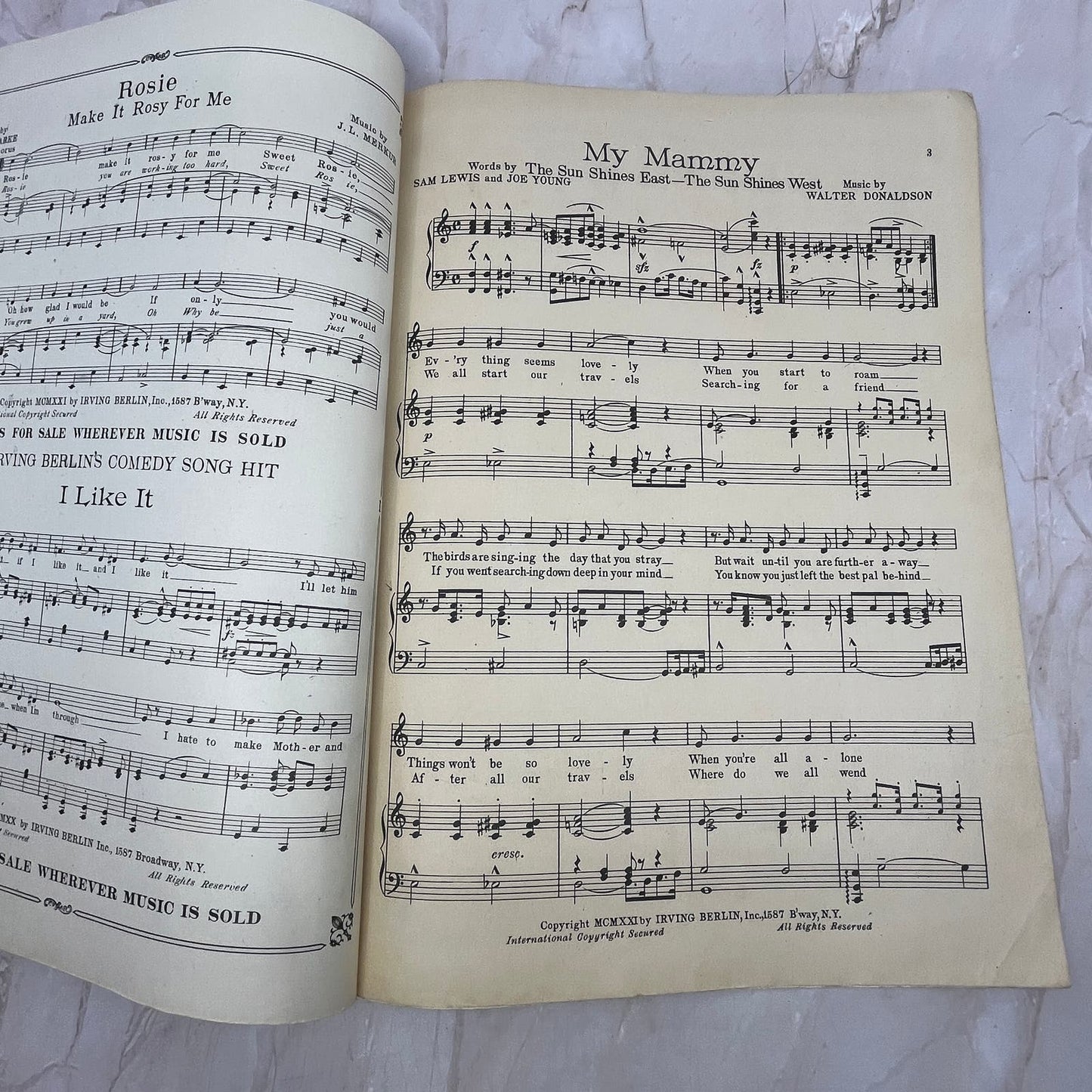 1921 My Mammy - Al Jolson Sam Lewis Irving Berlin Joe Young Sheet Music FL6-5