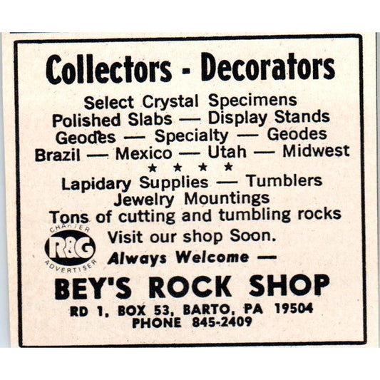 Bey's Rock Shop Barto PA 1971 Magazine Ad AD8-R9
