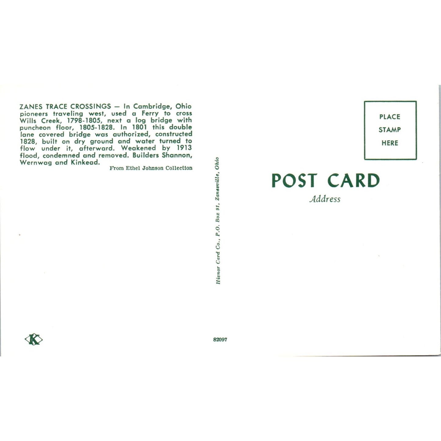 Wills Creek Old Double Bridge Cambridge Ohio Covered Bridge Postcard PB10