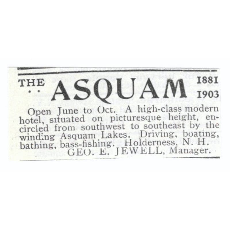 The Asquam Hotel Holderness NH Geo. E. Jewell c1918 Advertisement AE5-SV5