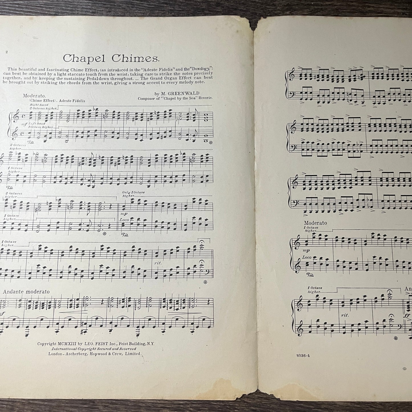Chapel Chimes M. Greenwald 1913 Sheet Music V13