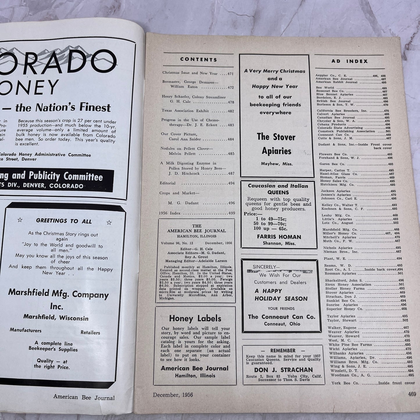 1956 Dec - American Bee Journal Magazine - Bees Beekeeping Honey M33