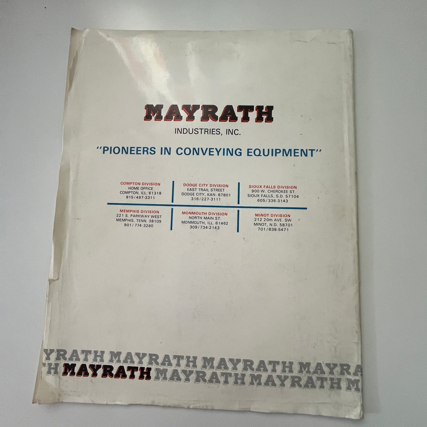 Vintage Mayrath Industries Empty Folder Conveying Equipment M39