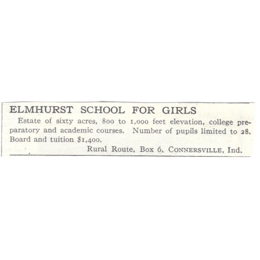 Elmhurst Girls School Connersville IN c1918 Original Advertisement AE5-SA5
