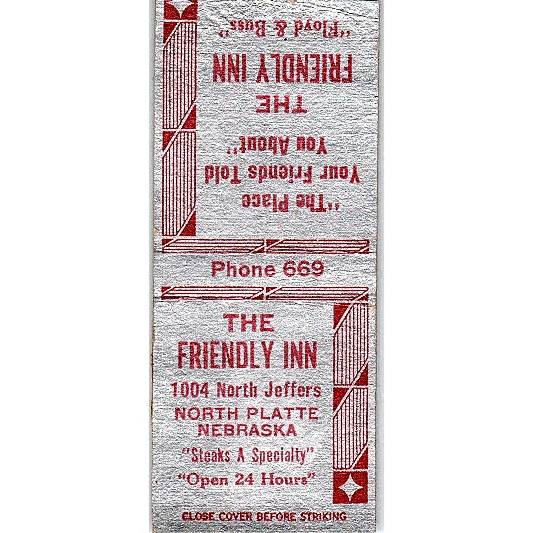 The Friendly Inn North Platte NE Floyd & Buss Vintage Matchbook Cover SC7-Y6